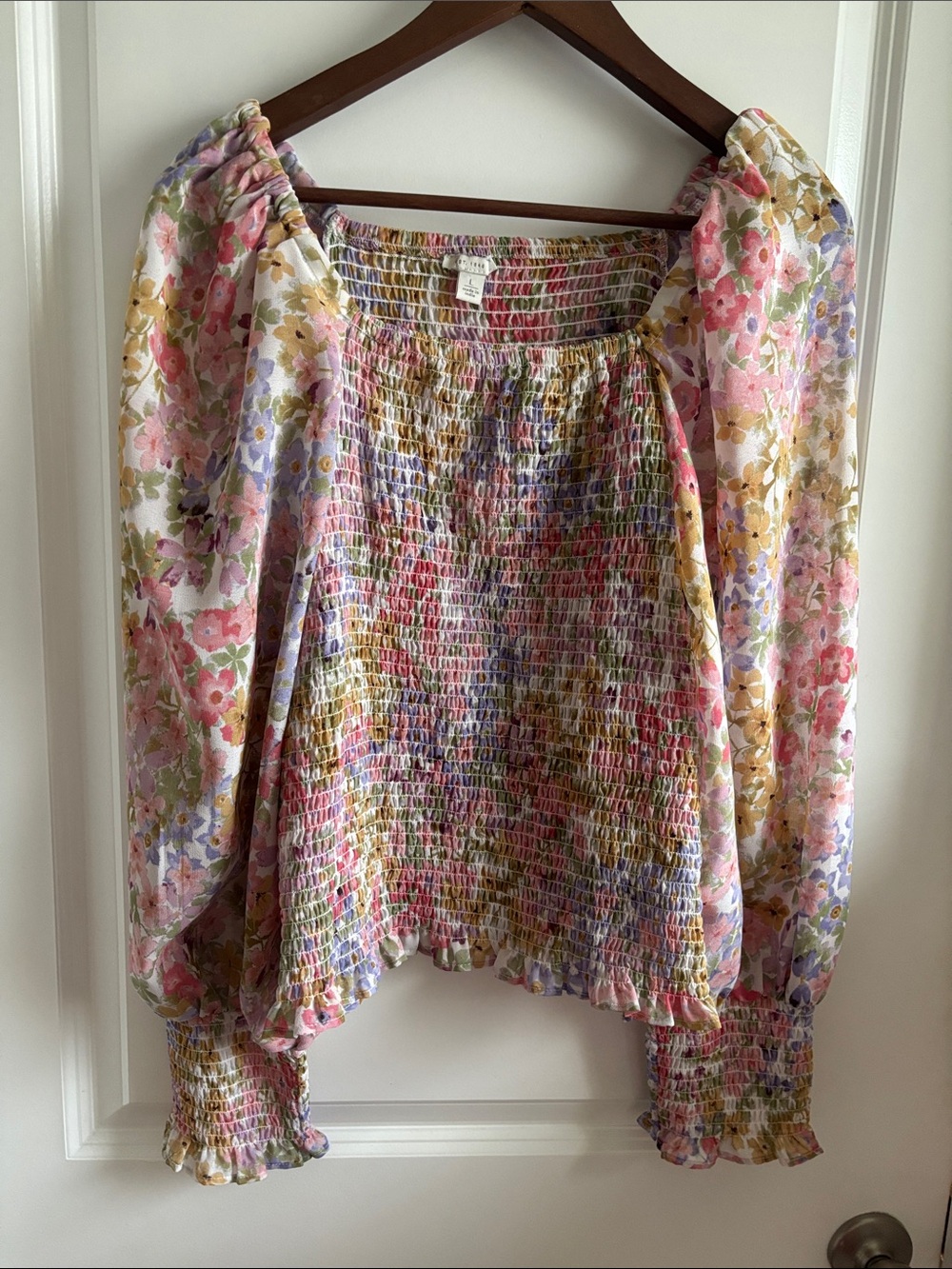 Smocked Floral Puff-Sleeve Blouse - Multi Floral